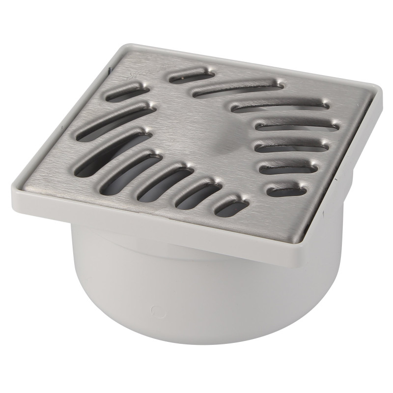 Siphonnette sortie verticale avec grille inox carrée 10x10 mm
