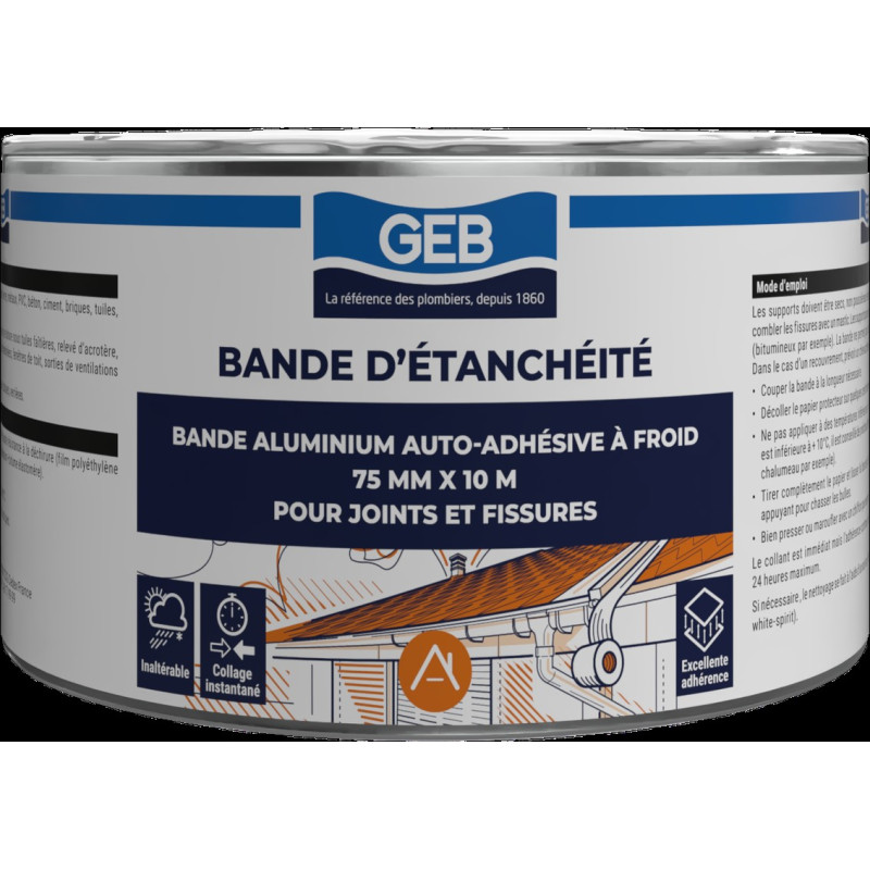 Bande auto adhésive à froid pour étanchéité des joints et fissures couleur alum, réf. 857090