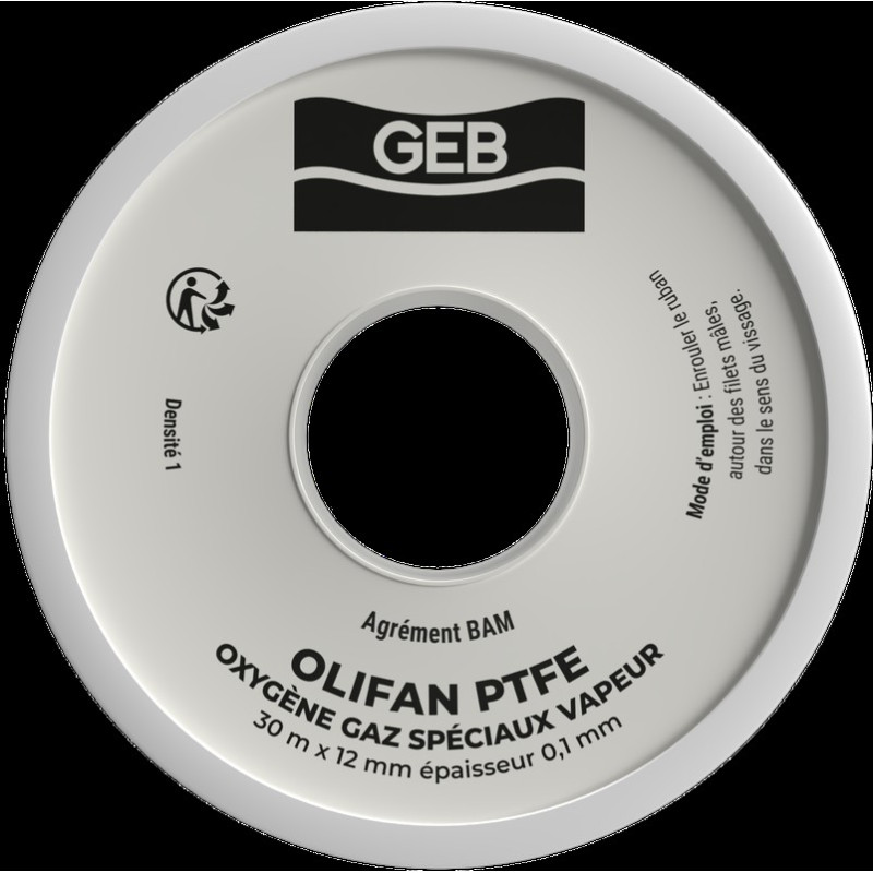 Ruban PTFE oxygène gaz spéciaux vapeur pour l'étanchéité des raccords filetés