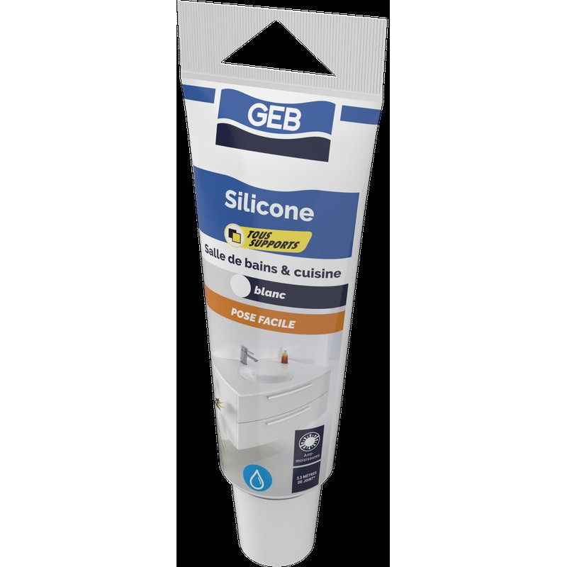 Mastic silicone neutre couleur avec frongicide pour l'étanchéité sanitaire, réf. 590605