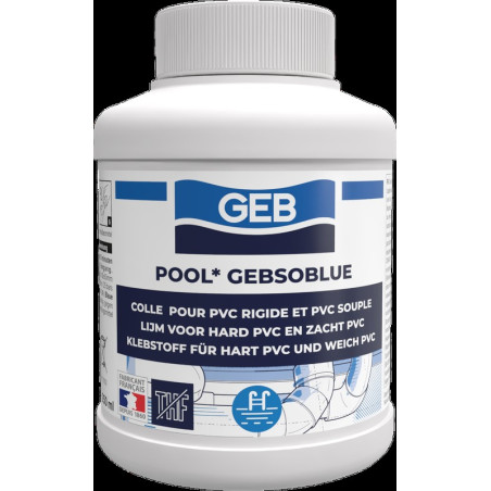 Colle spéciale piscine pour canaliation en pvc sans THF couleur bleu, réf. 504501