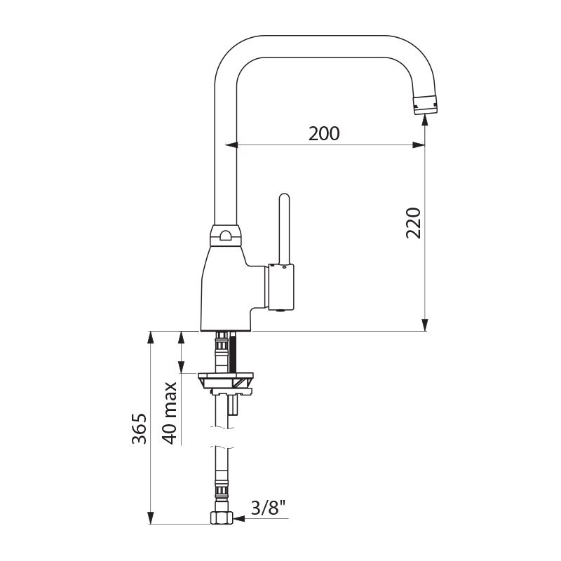 Mitigeur évier à bec orientable H.220 L.200, sans tirette