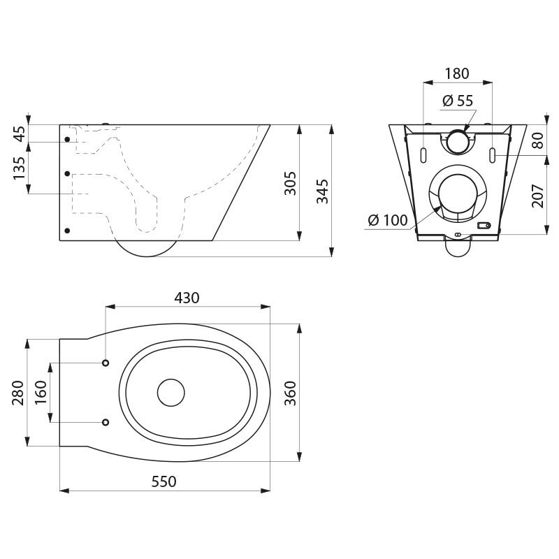 WC BCN S suspendu alimentation horizontale Inox 304 satiné