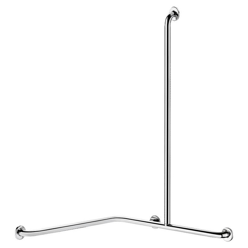 Barre de douche d'angle avec remontée verticale Inox brillant - Ø32 - droite