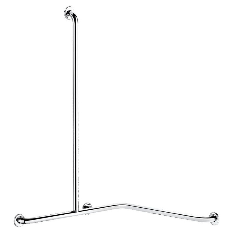 Barre de douche d'angle avec remontée verticale Inox brillant - Ø32 - gauche