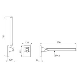 Barre rabattable Be-Line® Ø42 L.650 aluminium noir mat