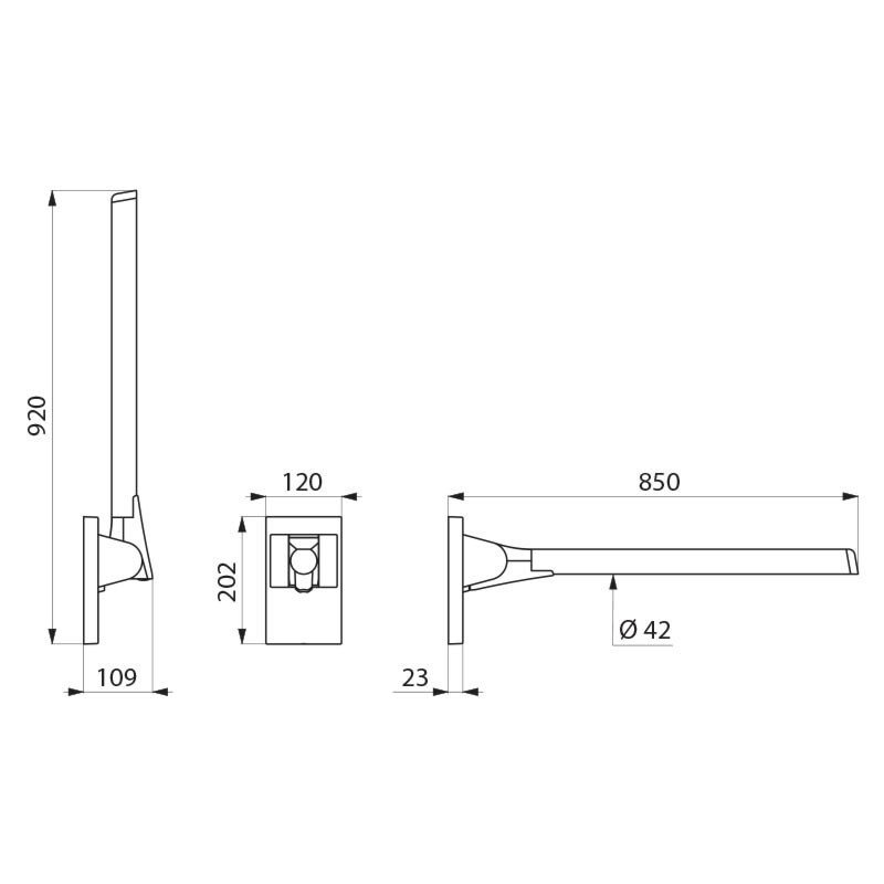 Barre rabattable Be-Line® Ø42 L.850 aluminium anthracite