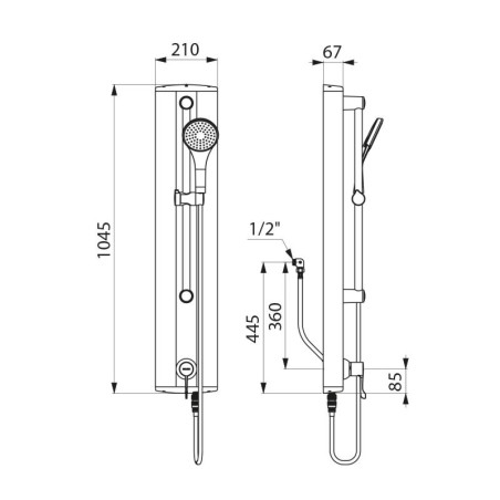 Colonne douche avec mitigeur séquentiel thermostatique, alimentation cachée + douchette