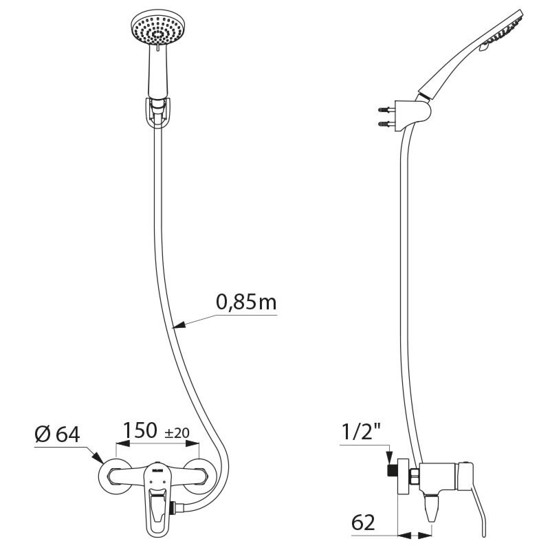 Ensemble de douche autovidable avec mitigeur 2539EPS, raccord std