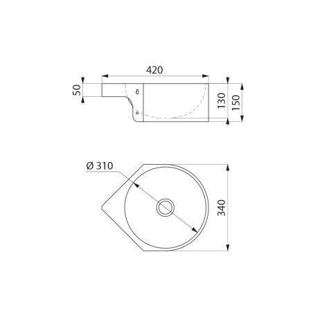 Lavabo MINIMAL sans trou sans trop plein Inox 304 satiné