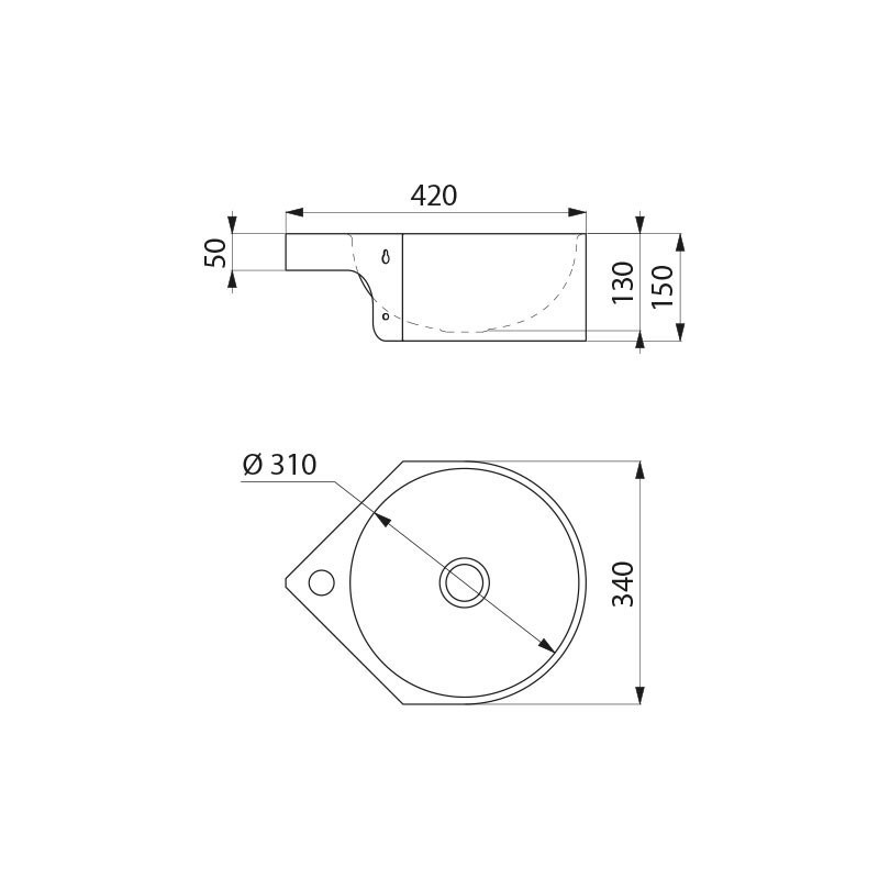 Lavabo MINIMAL trou robinet Ø35 centré sans trop plein Inox 304 sat