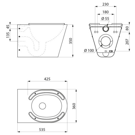 WC S21 S suspendu Inox 304 satiné + 2 x Protection noire