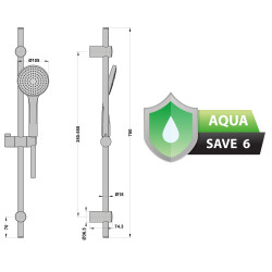 Barre de douche 700 mm ø avec douchette 1 jet flex 150 cm