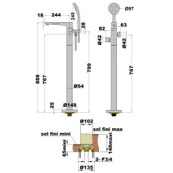 Colonne bain-douche thermostatique îlot par le sol RUBY