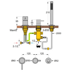 Mitigeur bain-douche 3 trous sur table COX / ORTENCE
