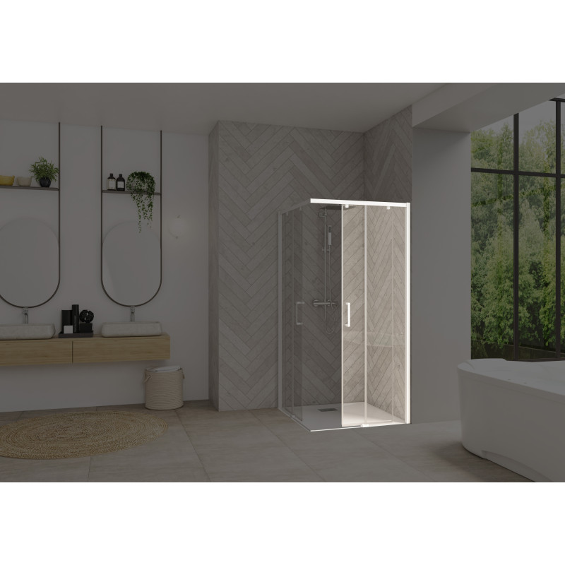 Verre transparent / Profilé chromé · Fixe à droite