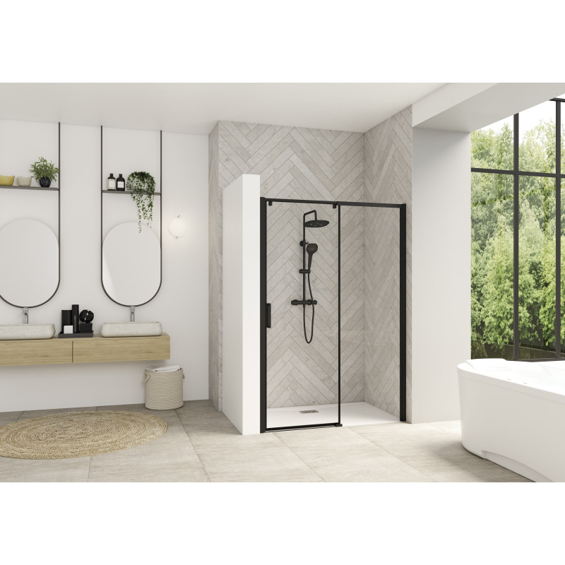 Verre transparent / Profilé gris noir grainé · Coulissante • porte • Fixe à droite