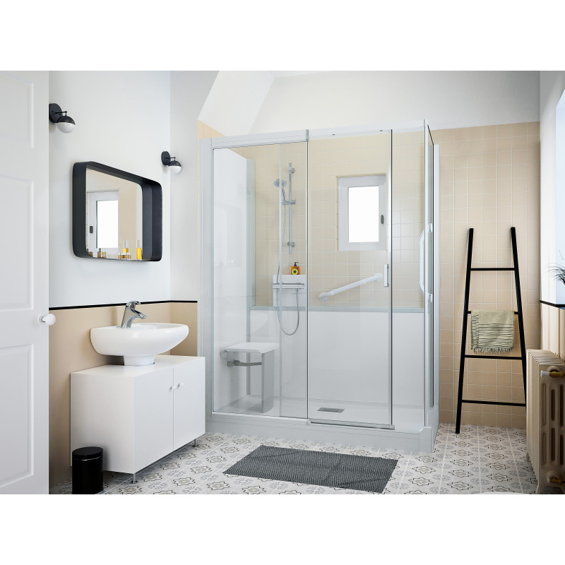 Verre transparent · Porte coulissante • Version mixte • Robinetterie thermostatique