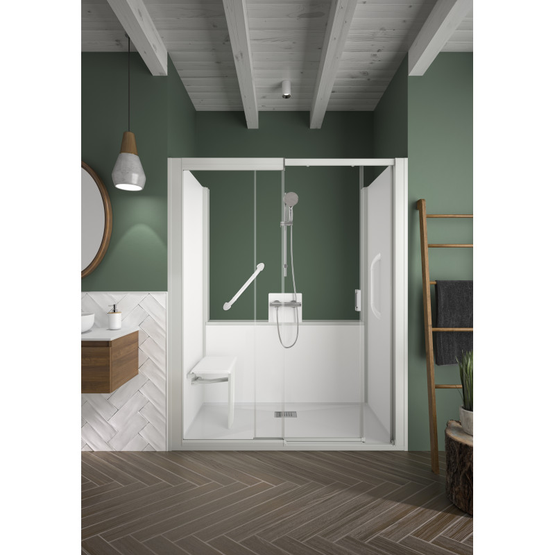 Verre transparent · Porte coulissante • Version mixte • Robinetterie thermostatique
