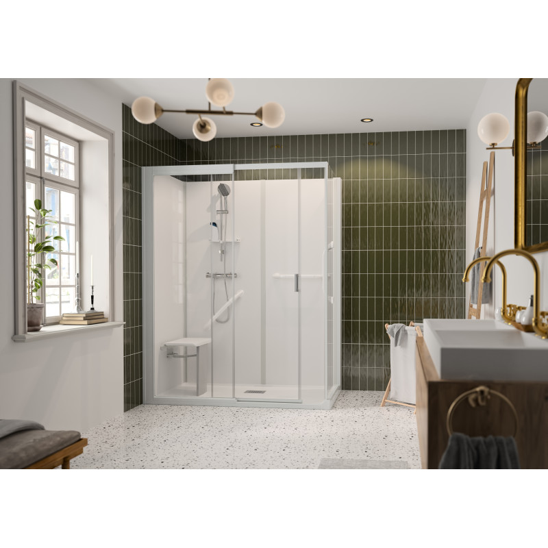 Verre transparent · Porte coulissante • Version haute • Robinetterie thermostatique