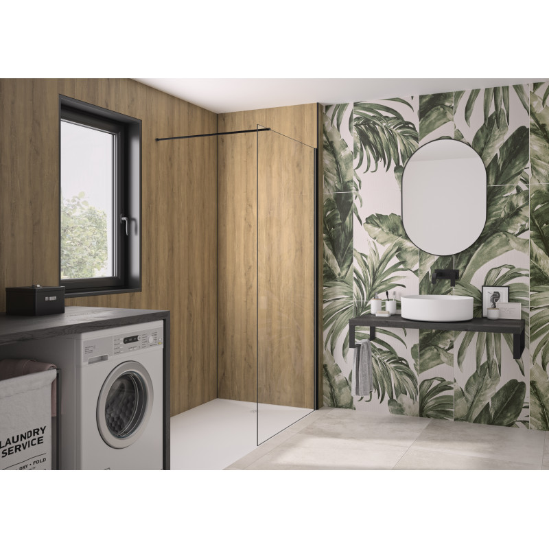 Décor chêne antique / Profilé noir intense grainé · Sans robinetterie