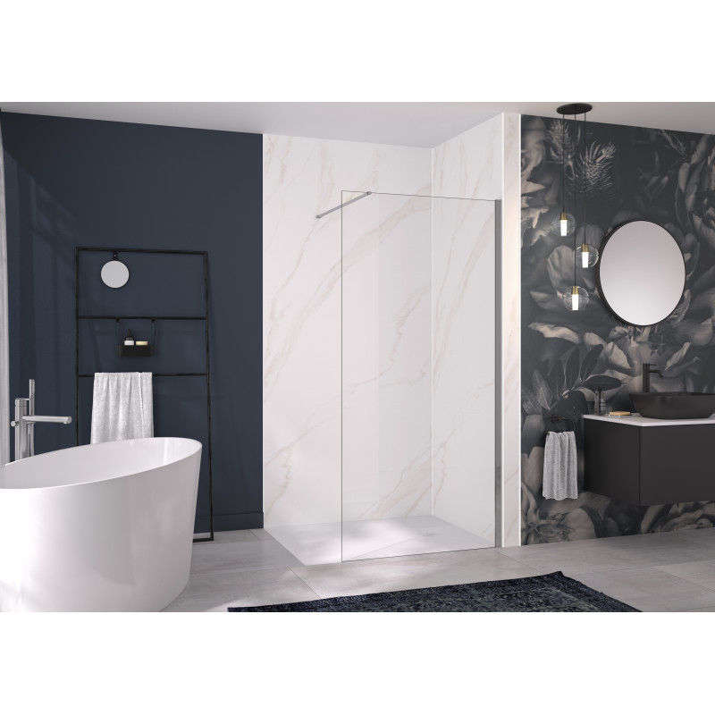 Décor marbre mordoré / Profilé blanc · Sans robinetterie