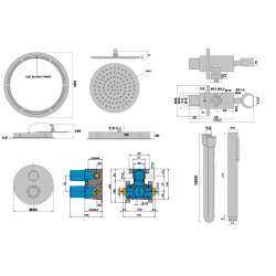 Ensemble de douche rain light techno avec interrupteur