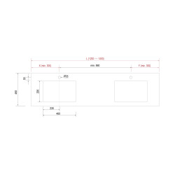 Plan COMPAKT 46 - 2 vasques standard intégrées - 1201 à 2500 mm, 5 finitions