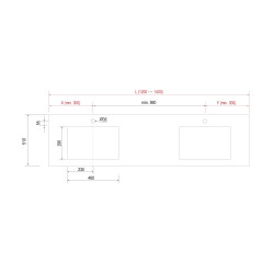 Plan COMPAKT 51 - 2 vasques standard intégrées - 1201 à 2500 mm, 5 finitions