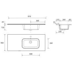 Plan vasque CONSTANZA coquette à gauche - 910 à 1210 mm, 2 finitions
