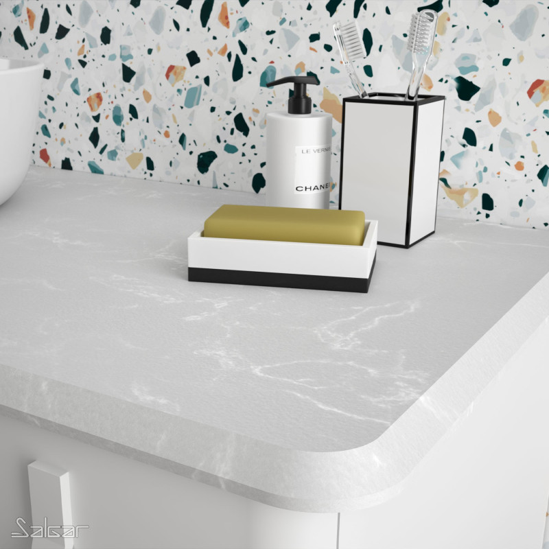 Plan de toilette UNIIQ pierre compacte pour vasque à poser - 610 et 810 mm, 2 finitions