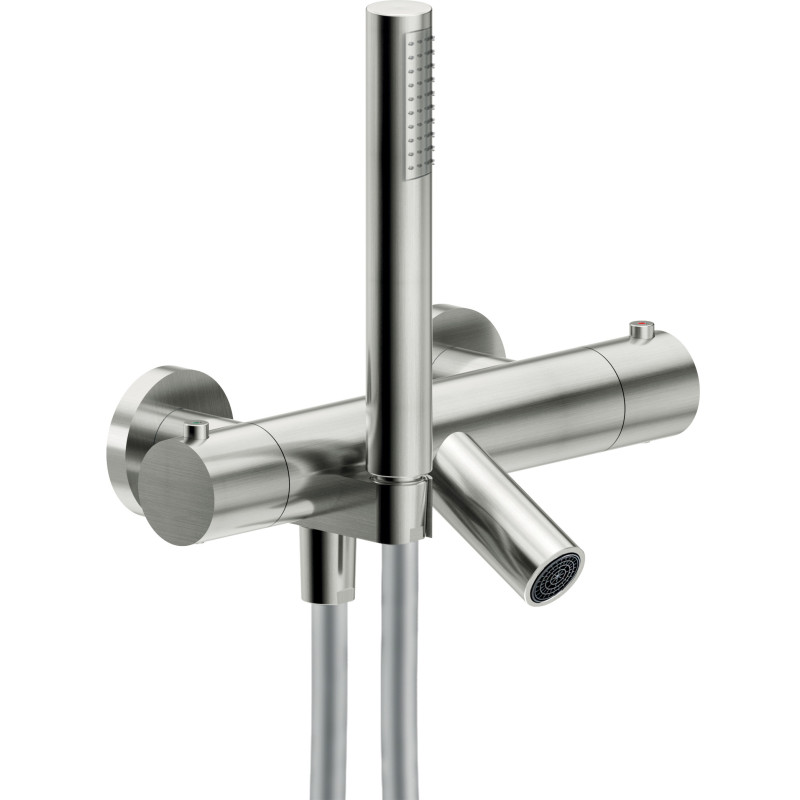 Avec support douchette · Inox brossé