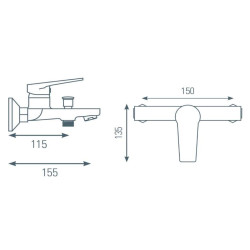 Schéma technique - Mitigeur pour bain-douche RUWA chromé