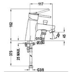 Schéma technique - Mitigeur monotrou pour bain-douche VODA NF C2 chromé