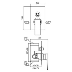Schéma technique - Système encastré 2 voies ceramique - NERUC ode usine : UN18863CR