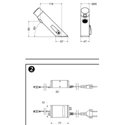 Schéma technique - Mitigeur chromé lavabo électronique infrarouge, alimentation piles fournies
