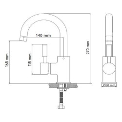 Schéma technique - Mitigeur haut pour lavabo METSI chromé - vidage clic-clac ABS NF