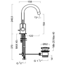 Schéma technique - Mitigeur lavabo haut - SHONA