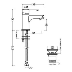 Schéma technique - Mitigeur pour lavabo VODA, NF C3 chromé - vidage clic-clac ABS NF