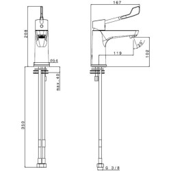 Schéma technique - Mitigeur lavabo PMR chromé - manette souple