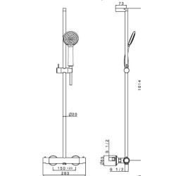 Schéma technique - Système de douche, mitigeur thermostatique, barre + douchette + flexible