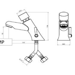Schéma technique - Mitigeur temporisé pour lavabo, alimentation eau chaude et eau froide, TEMPORISA - WETTER