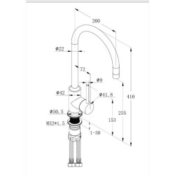 Schéma technique - Mitigeur haut pour évier, KOME graphite mat