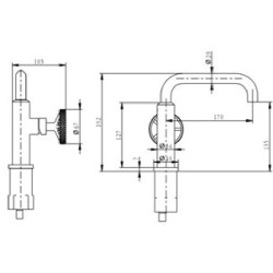 Schéma technique - Mitigeur type industriel pour lavabo VATURA rose gold PVD - sans vidage