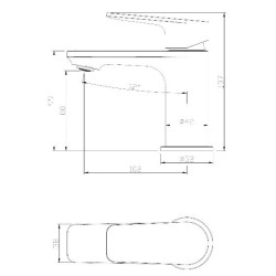 Schéma technique - Mitigeur pour lavabo JEZIORO noir - vidage clic-clac ABS coupelle métal assortie