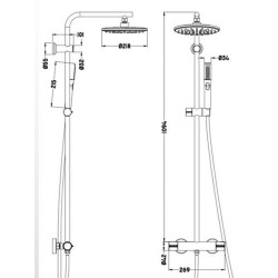 Schéma technique - Système douche thermostatique noire - nouvelle version 2024 - MIZU