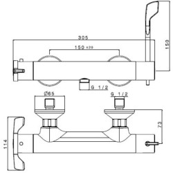 Schéma technique - Mitigeur thermostatique Douche PMR - manette souple