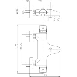 Schéma technique - Mitigeur bain douche mural thermostatique