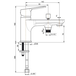 Schéma technique - Mitigeur bain douche monotrou