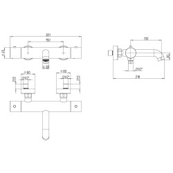 Schéma technique - Mitigeur bain douche mural thermostatique